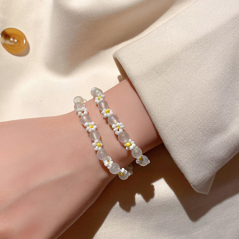 Pulsera de cuentas de flor de perlas de vidrio esmalado al por mayor